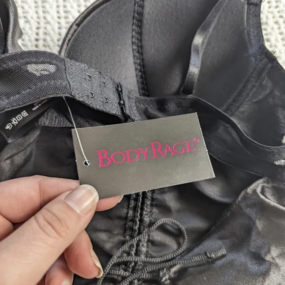NWT NEW Body Rage Black Satin Lingerie Cropped Corset Bustier Women's Medium - Picture 4 of 8